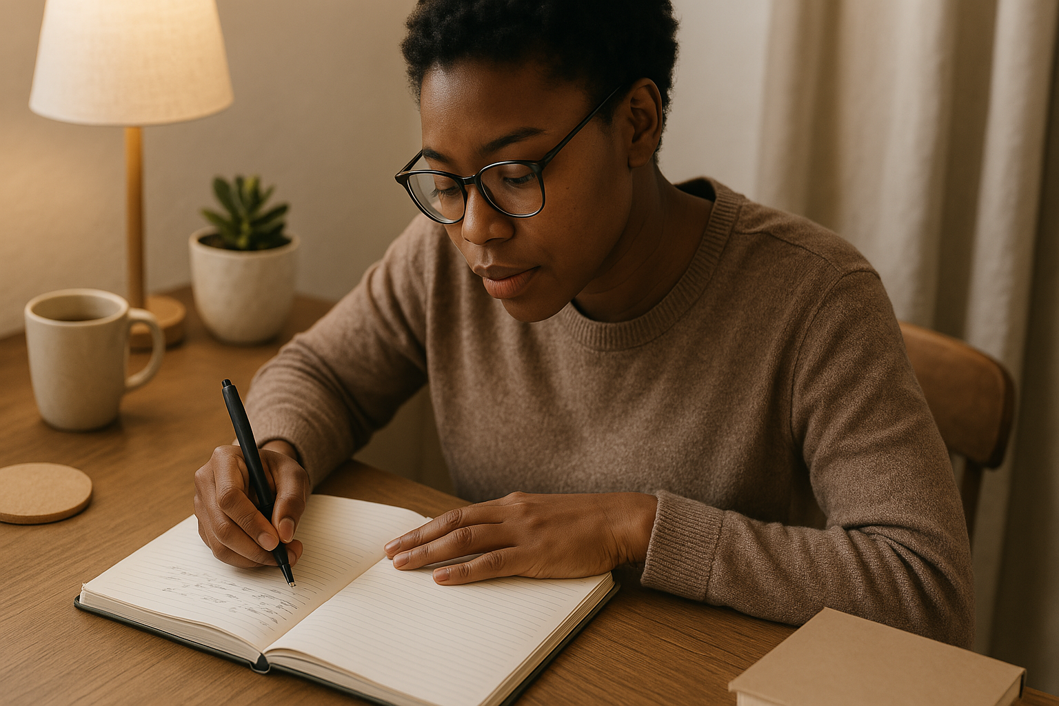 Person staying accountable when no one is watching through journaling and routines.