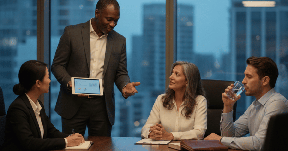 Senior leader reviewing priorities and making decisions at a desk